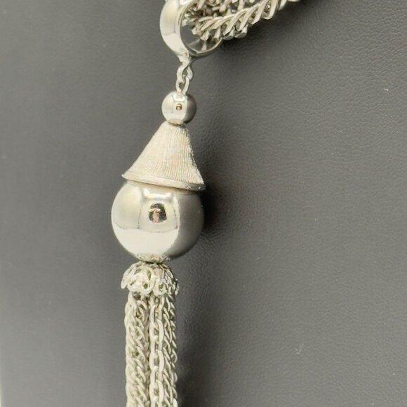 Vintage Silver Tone Tassel Necklace Fringe Pendant - Picture 5 of 9